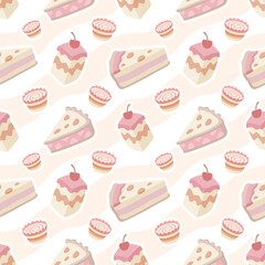 Seamless pattern with delicious cakes