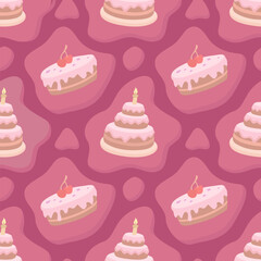 Festive seamless pattern with birthday cakes