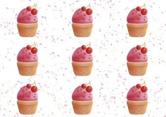 Delicious red velvet cake vector pattern illustration. Perfect for wallpapers, assets, etc.