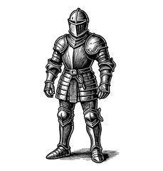Obraz premium Full Body Portrait of Armored Knight Standing in Attention in Detailed Engrave Style