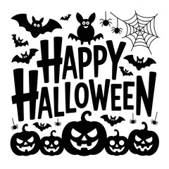 Obraz premium Happy Halloween graphic design with bats and pumpkins on a white background