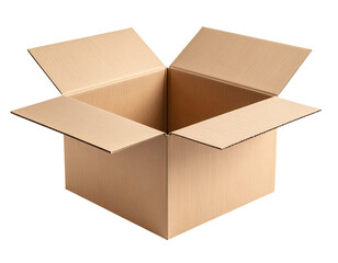 Open cardboard box on transparent background