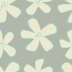 oses, irises, cinnamon and orange flowers on a light background. Seamless pattern, wallpaper, floral background.
