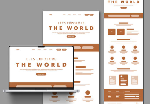 Modern Web Landing Page Wireframe UI Template