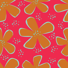 oses, irises, cinnamon and orange flowers on a light background. Seamless pattern, wallpaper, floral background.
