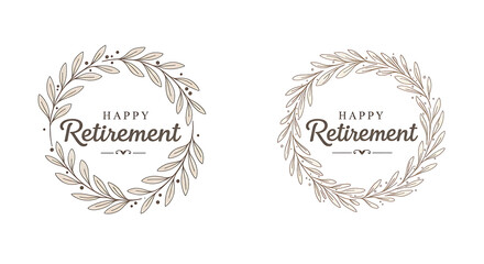 Happy Retirement Wreath Design Elegant Floral Frame Illustrations for Cards & Invitations