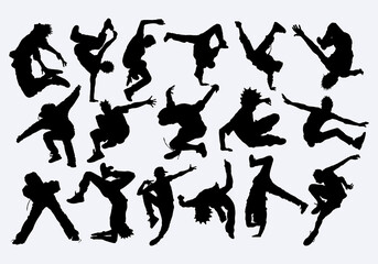 Breakdance style silhouette collection set illustration vector element sticker pint art solated editable