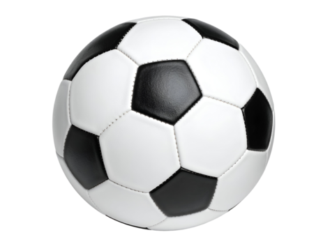 Classic black and white soccer ball on a transparent background