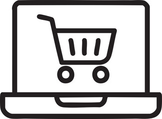 Online Shopping Concept A Shopping Cart Icon Displayed on a Laptop Screen simple bold line