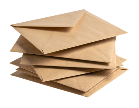 Stack of brown envelopes on a transparent background