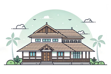 Kerala traditional house in minimalist vector art generative ai