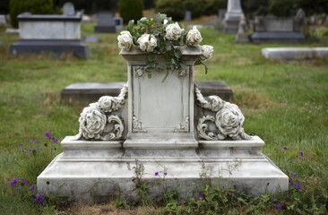 Obraz premium Cemetery gravestone with roses at a graveyard