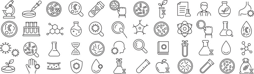 ベクターでモノクロの細胞生物学に関する線画アイコンセット
