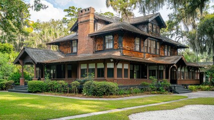 Shingle-style house with wood siding and a large front porch