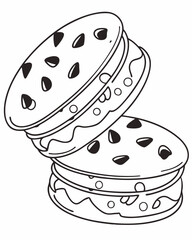 Outline drawing vector, ice cream sandwich, clear lines, simple design.