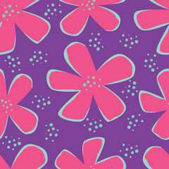 coquette seamless purple flowers pattern. Delicate petals and vibrant blossoms create an artistic and vintage botanical illustration. Perfect for wallpaper, fabric, wrapping paper and more.
