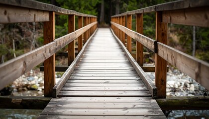 Wooden Bridge Forest Path Hiking.