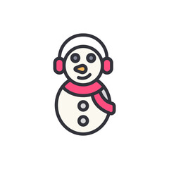 Cartoon Snowman Character Wearing Headphones And Scarf Icon Illustration