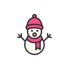 Festive Winter Icon Featuring Cheerful Cartoon Snowman Character