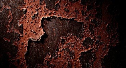 Fototapeta premium Close-up of rusty metal texture with peeling paint and corroded details, ideal for grunge, industrial, and decay-themed backgrounds