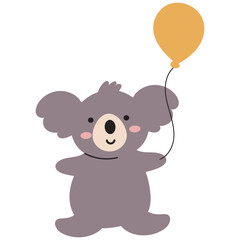 Fototapeta premium Cute Cartoon Koala Holding Balloon in Flat Vector Style