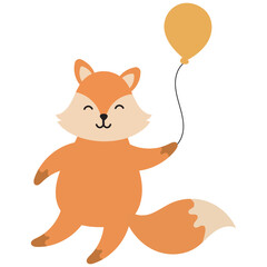 Obraz premium Cute Cartoon Fox Holding Balloon in Flat Vector Style