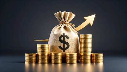 Growing wealth gold coins  money bag.
