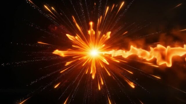 Vibrant explosion with sparks and flame against a dark background  