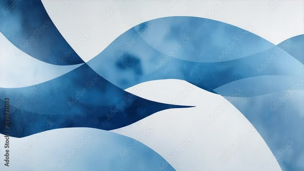 Poster abstract design with flowing, overlapping curves in shades of blue and white. soft, blended tones cr