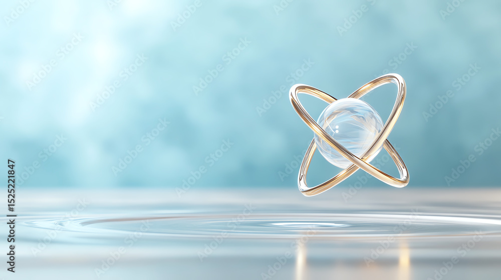 Poster a 3d representation of an atomic model with a crystal sphere, symbolizing nuclear energy, science, a