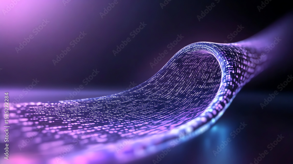 Poster a captivating wave of data streams in vibrant purple hues, symbolizing advanced technology and digit