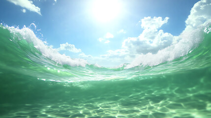A captivating view of ocean waves reflecting sunlight, showcasing the beauty of nature and tranquility beneath a clear blue sky.