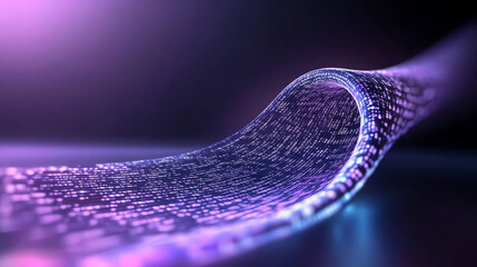 Fototapeta premium A captivating wave of data streams in vibrant purple hues, symbolizing advanced technology and digital innovation.