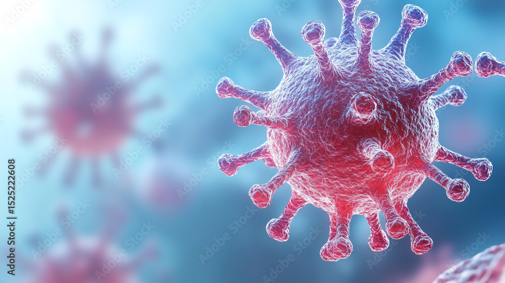 Poster A close-up view of a virus structure showcasing its intricate details and textures, highlighting the complexity of microbial life.