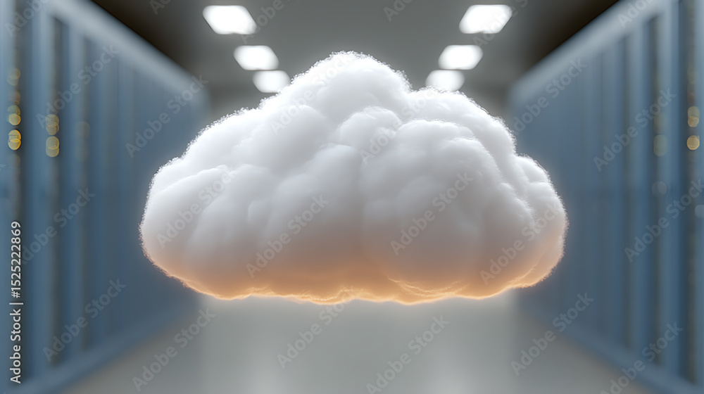 Aufkleber A digital cloud floating in a modern server room, symbolizing cloud computing and data storage solutions in technology.