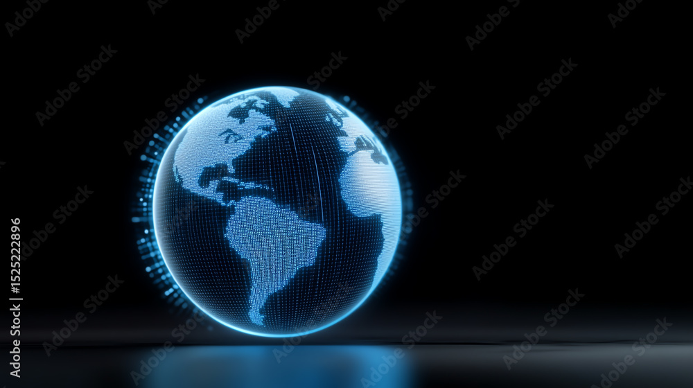 Poster a digital globe illuminated in blue, representing global connectivity and advanced technology in a m