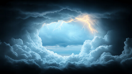 A dramatic view of clouds illuminated by flashes of lightning, creating a captivating atmosphere of nature's power.