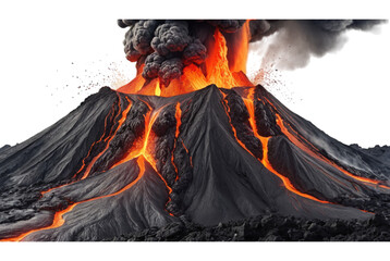 Stunning of an erupting volcano with flowing lava captured in motion