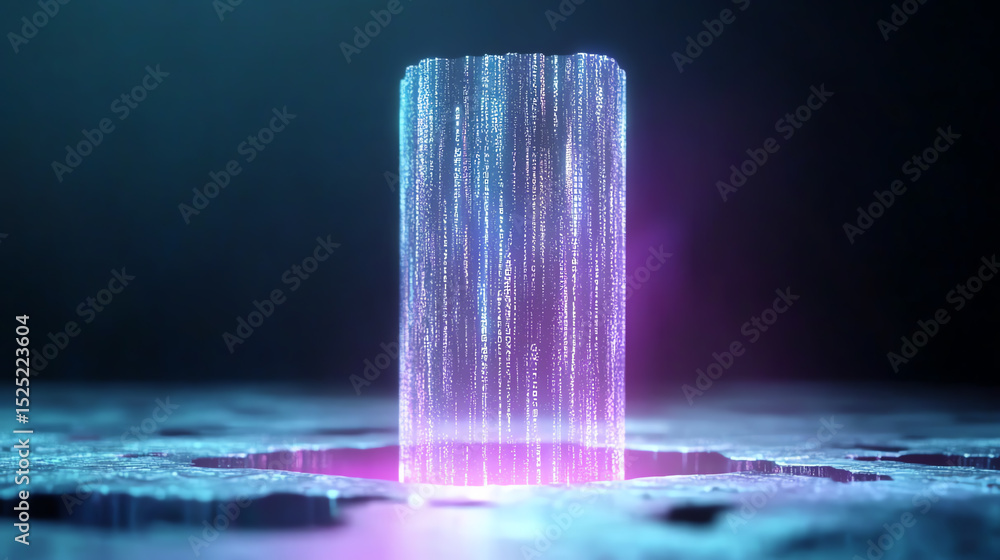 Poster A mesmerizing digital art showcasing a glowing waterfall of light cascading from a shimmering platform.