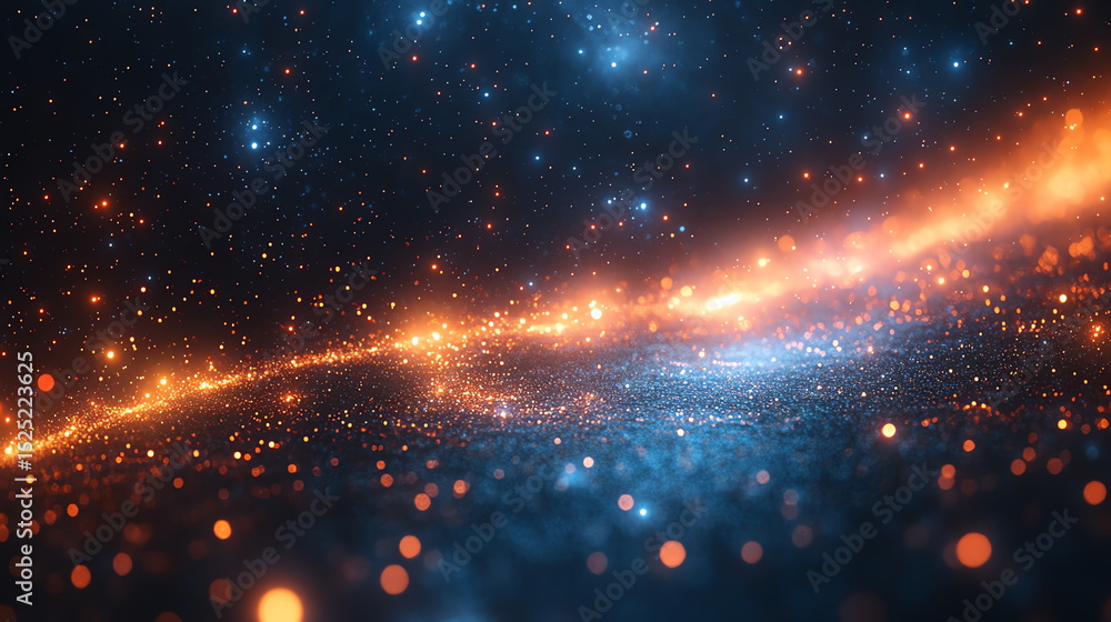 Poster a mesmerizing cosmic scene showcasing vibrant stars and glowing particles in deep space, captivating