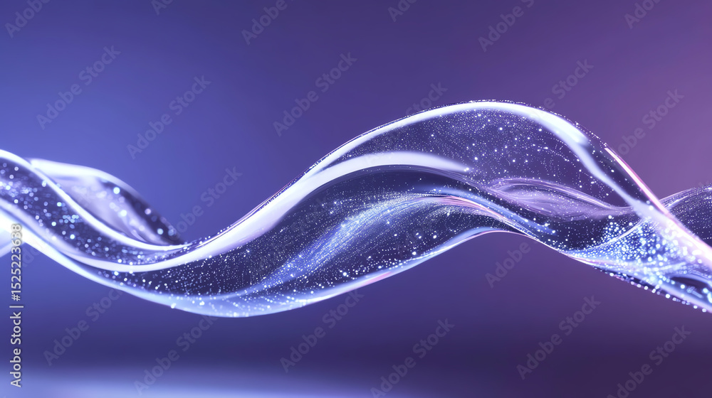 Poster A mesmerizing flow of translucent wave, infused with shimmering particles, showcasing the beauty of technology in design.