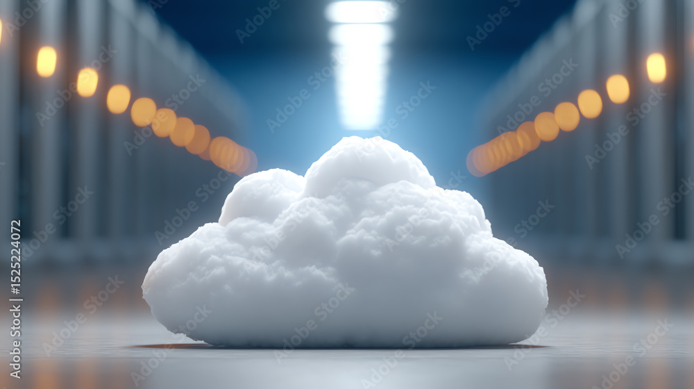 Poster A realistic depiction of a cloud illustrating data storage technology, symbolizing virtual networks and information management.