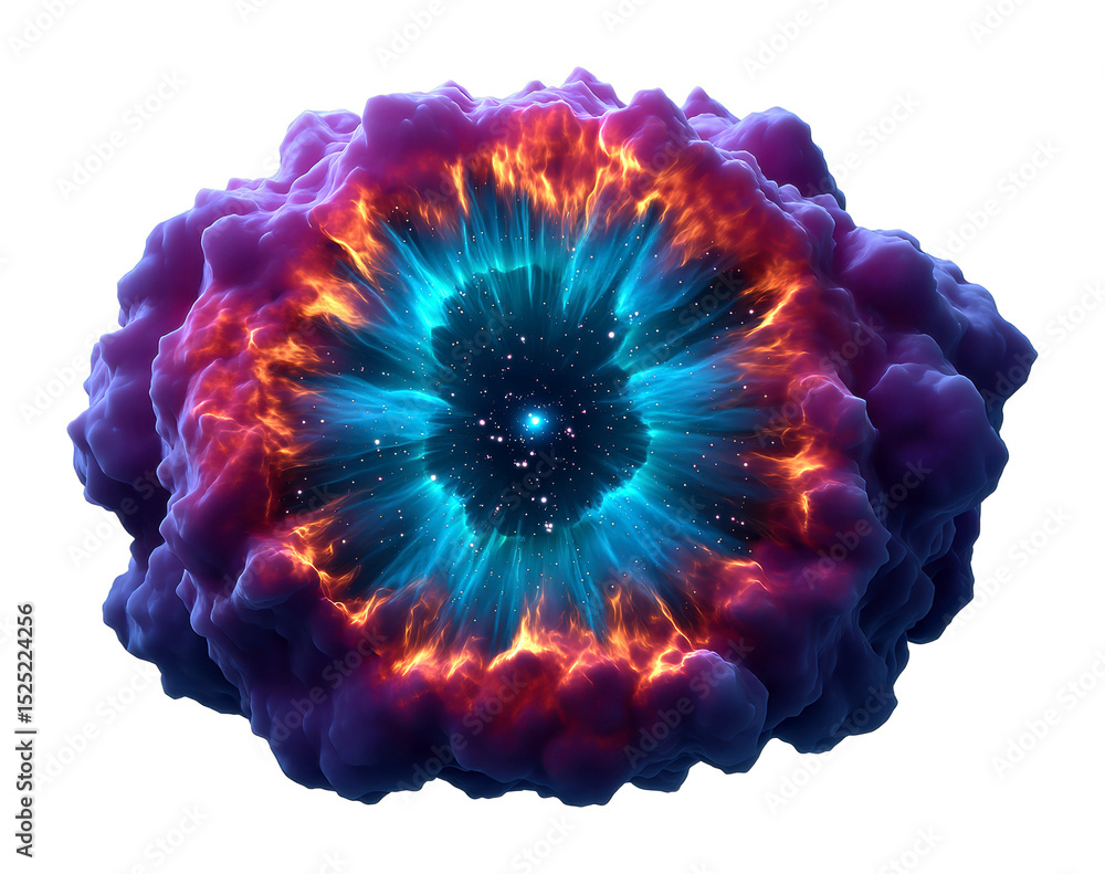 Poster cosmic explosion event outer space colorful environment abstract concept isolated on transparent bac