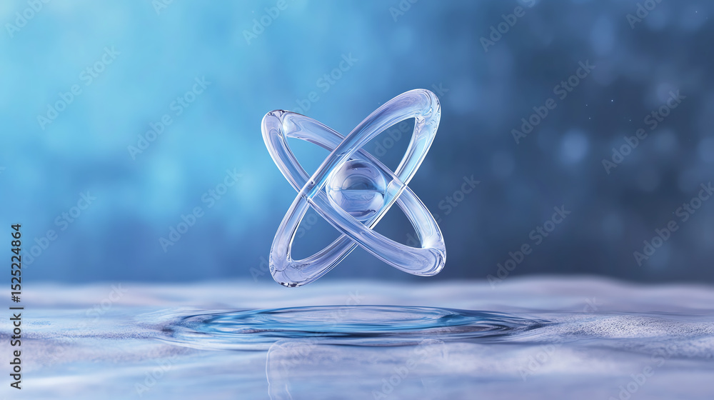 Poster a stunning 3d rendering of an atom floating in water, symbolizing scientific advancement and innovat