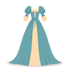 Obraz premium Isolated object on transparent background. Elegant dress for young woman in Renaissance style in sky blue and beige palette
