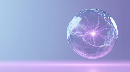 A stunning, glowing sphere illustrates the concept of energy and electricity, hovering against a sleek, colorful background.