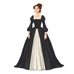 Fototapeta premium Isolated object on transparent background. Elegant woman in Renaissance dress with black and white colors 