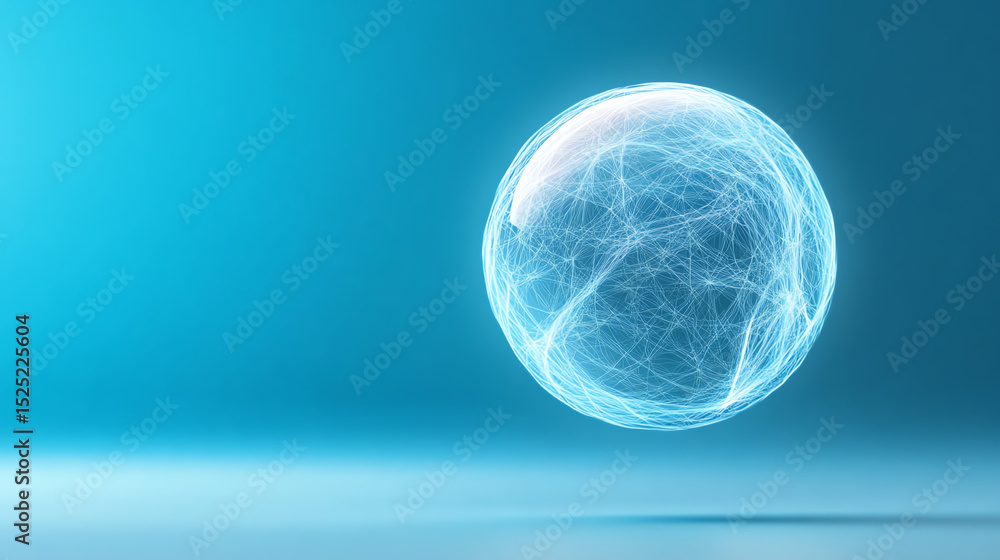 Poster A translucent sphere illuminated by soft blue light, showcasing intricate designs and a sense of depth for modern digital visuals.