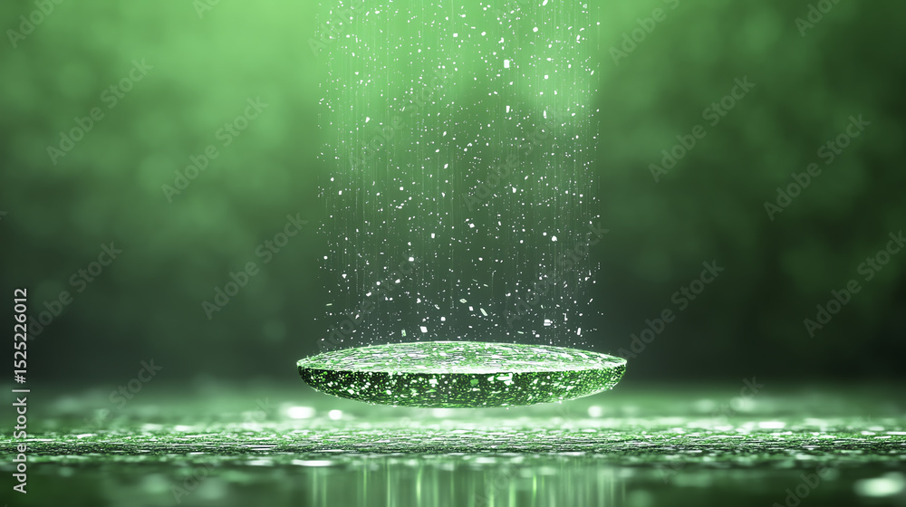 Poster A vibrant splash of water cascading in droplets, creating an artistic display against a green backdrop.