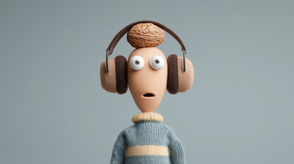 Humorous Character with Headphones and Surprised Expression